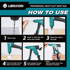 LIBRATON Professional Heavy Duty Rivet Gun, One-Handed Pop Rivet Gun Set, Robust Riveter with Shaft Container, Manual Riveting Tool, Tool-Free Interchangeable Heads, for Metal, Wood and Plastic