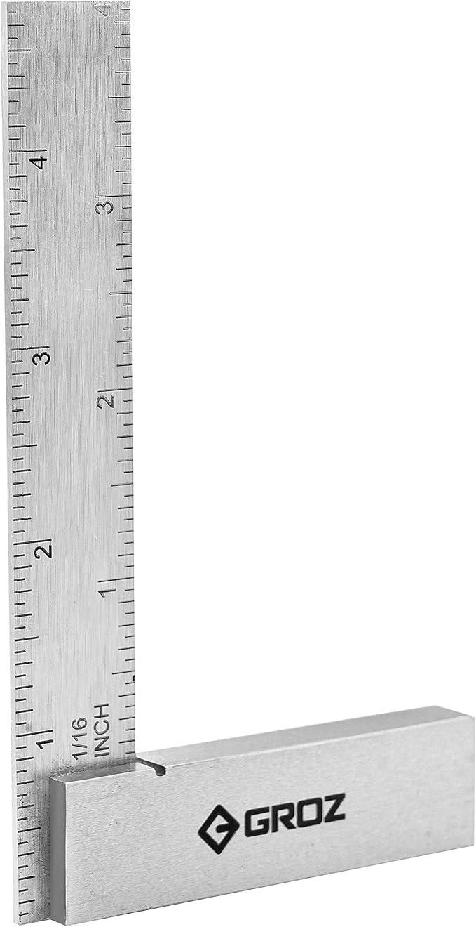 Groz 01142 4" Graduated Workshop Steel Square, 0.00019" Squareness