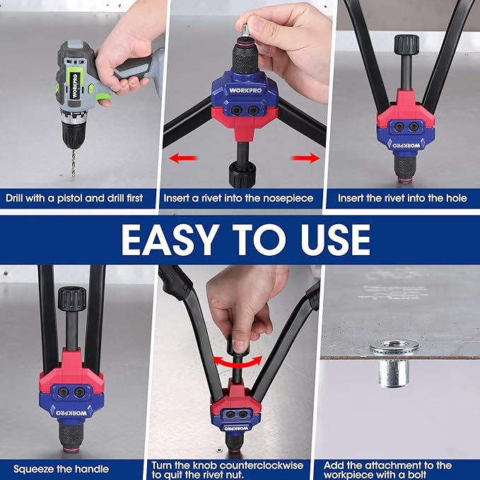 WORKPRO 16" Rivet Nut Tool, Nutsert Rivnut Tool Kit with 11 Metric and SAE Mandrels, 185pcs Rivnuts Assortment Kit with Carrying Case, Ideal for Sheet Metal & Automotive Work