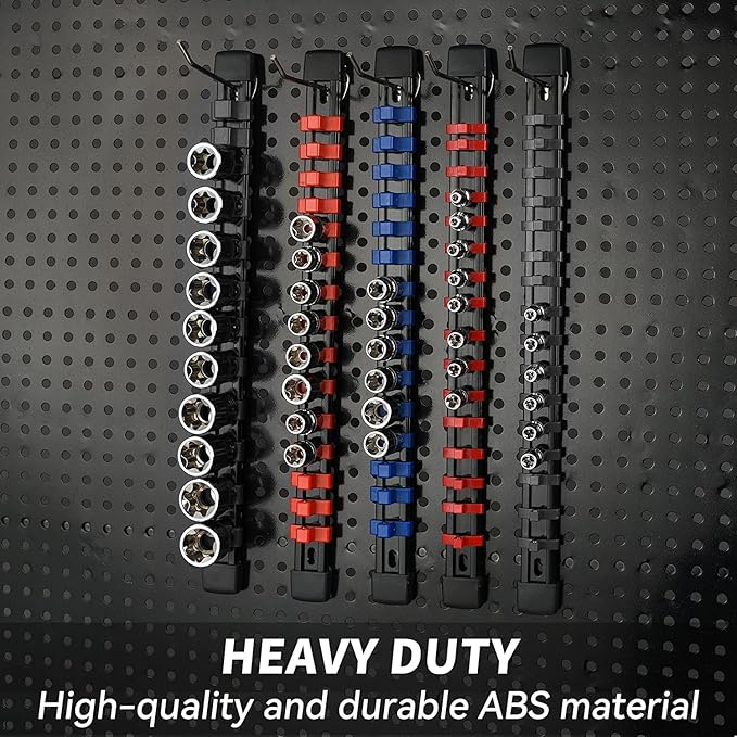 Socket Organizer Drive ABS Tools - Black Socket Holder, Premium Quality 12 Pieces Socket Holders Kit 1/4-Inch x 64 Clips, 3/8-Inch x 60 Clips, 1/2-Inch x 48 Clips（12PC,Black)