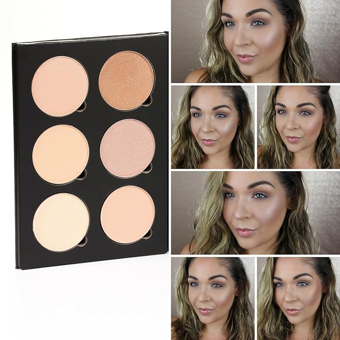 Makeup Highlighter Palette – Beauty Junkees Powder Highlighter Makeup Palette 6 Shades Glow Kit, Face Highlight Make Up Set for Beginners, Professional Quality, Paraben Gluten Cruelty Free Cosmetics-VeraVaultWomen