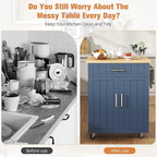 Shintenchi Kitchen Island cart with Storage, Portable Bar Cabinet on Wheels, Rolling Microwave Cart Side Table with Workstation for Kitchen, Dinning Room, Blue