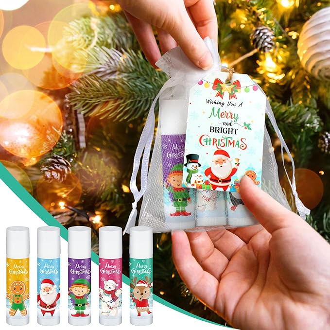 100 Pack Christmas Party Gifts Bulk Lip Balms Favors Bulk Christmas Stocking Stuffers Holiday Party Goodies Gifts Small Thank You Employee Appreciation Gifts for Women Men Coworkers Staff-VeraVaultWomen
