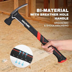 HAUTMEC 20 oz. One Piece Forged Framing Hammer With Straight Rip Claw Hammer, Milled Face, Shock-Absorbing Grip, with Magnetic Nail Holder, HT0371-HM