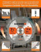 EASEWORK 7-1/4 Inch Circular Saw Blade, 24T, 5/8" Arbor, ATB Carbide Teeth, 10-Pack, Fast Crosscutting for Softwood & Hardwood, Fits SKIL 5280-01, DEWALT DCS570B, DCS577B, DWA171424