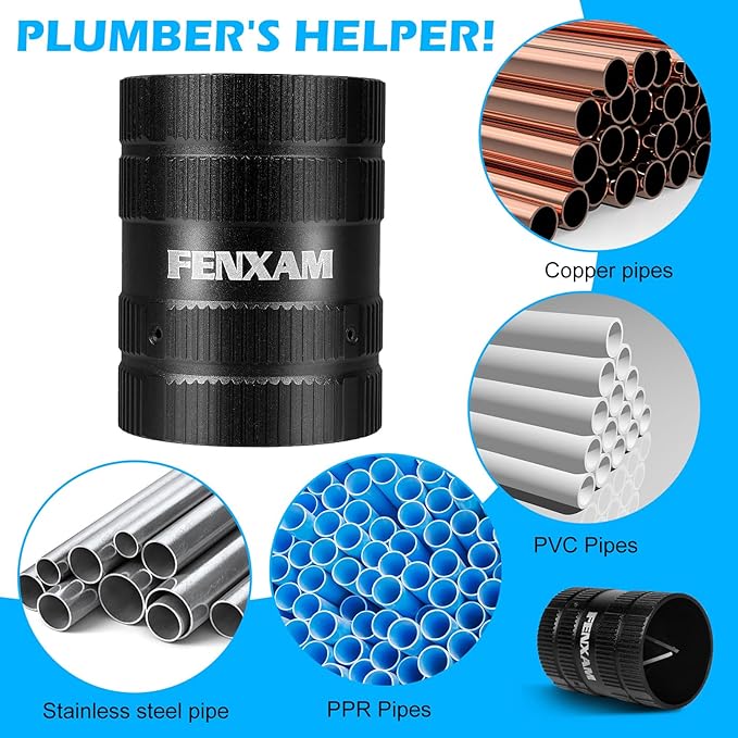 PlumbingTools, Deburring Tool for Copper/PVC Pipe, Copper Pipe Cleaner, Pipe Reamer 1/4" to 1-5/8" Inner Outer Hard Tube Chamfering Tool Black