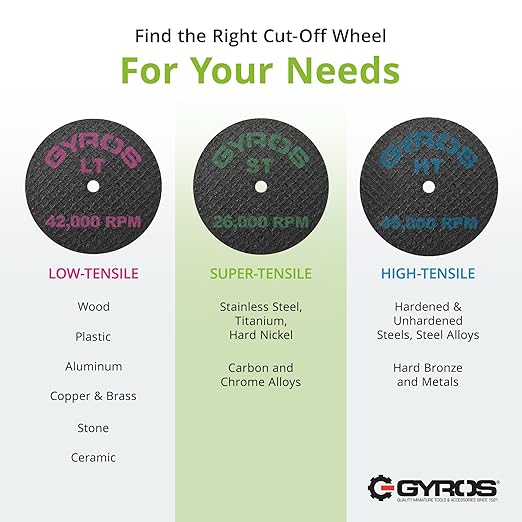 GYROS Cut-Off Wheels for Rotary Tools – 2.5” Super-Tensile Fiberglass Reinforced, 12-Pack | Cuts Stainless Steel, Titanium, Nickel, Carbon & Chrome Alloys | Made in USA 11-42502/12