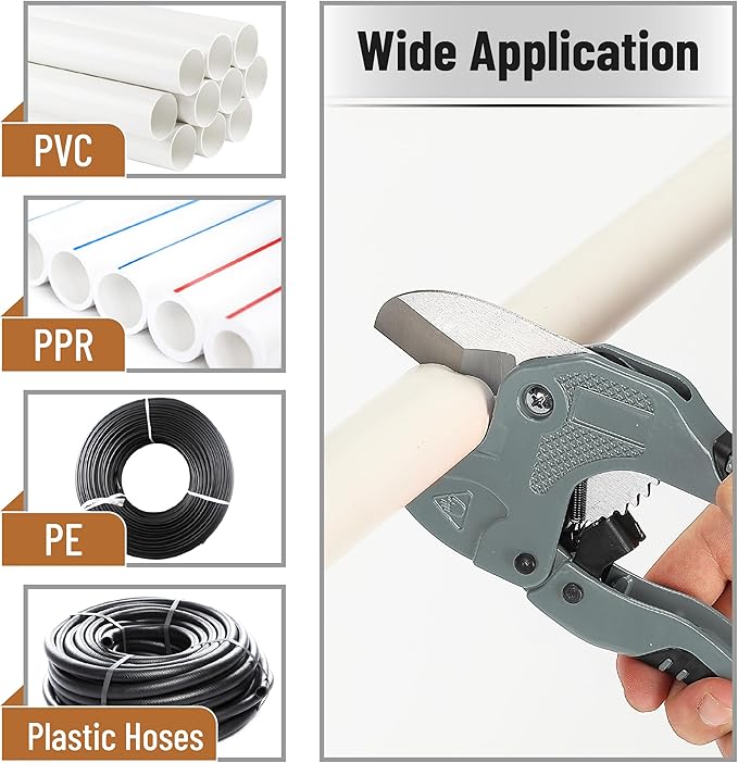 Bates- PVC Pipe Cutter, Cuts up to 1-5/8", Silver Ratcheting PVC Pipe Cutter Tool, Pipe Cutters PVC Pipe Shears, Plastic Pipe Cutter, PEX Pipe Cutter, PVC Cutter Tool, PVC Ratchet Cutter
