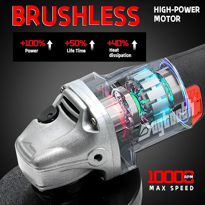 DOGTOOTH 21V 4-1/2'' Brushless Cordless Angle Grinder Kit, Max 10000 RPM, Compatible with Makita 18V Battery, 1 * 4.0 Ah Battery, Charger, 4 Cutting&Grinding Discs and Carry Case