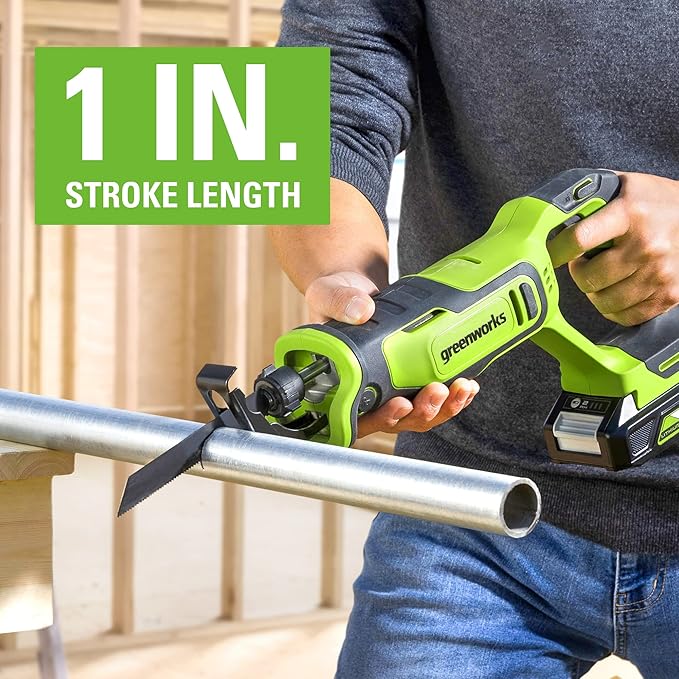 Greenworks 24V Brushless 1" Cordless Reciprocating Saw (3,000 SPM), Light Weight Compact Handsaw, Variable Speed Trigger, Tool Only