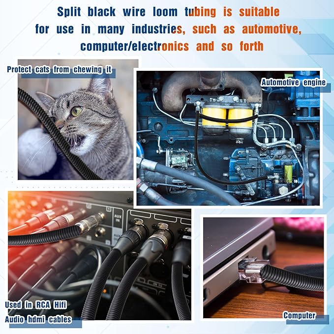 Sasylvia 1/4", 1/2", 3/8" x 150 Ft Split Wire Loom Tubing Automotive Wire Loom Assortment Split Cable Sleeves Bulk Flexible Electrical Conduit Protective Kit