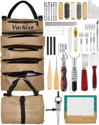 Vorhixa Leather Tooling Kit - Leather Working Tools & Stamps for Crafting, Cutting, Stamping, Sewing, Stitching, Engraving & Sanding - Complete Craft Kit for Adults and Begineers