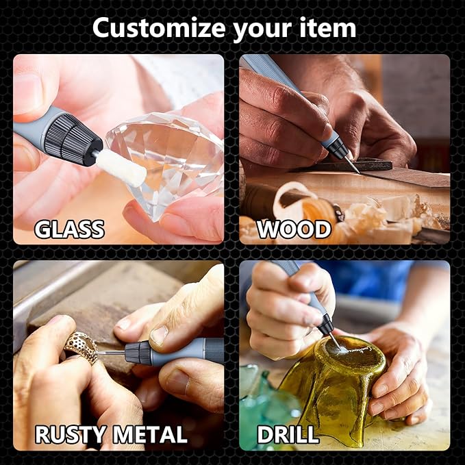 Electric Cordless Rotary Tool, Engraving Pen with 30 Engraving Bits, 5 Speed Level Adjustable, OLED Screen Display Speed and Power, Big Power No Core Motor