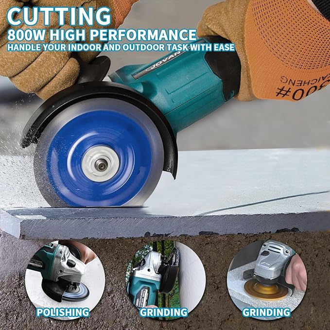 20V Cordless Angle Grinder, 4" and 4-1/2" Electric Angle Grinder Kit, 8500RPM Power Grinder Brushless Motor for Cutting/Sharpening/Removing Rust -JOVANT (2 Batteries)