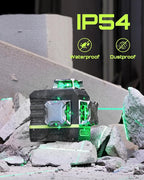 Laser Level Self Leveling 360°x3 Green Cross Line Laser Tool for Construction and Picture Hanging, Remote Control, Professional Magnetic Rotating Stand, 2 Rechargeable Batteries - LG-3Ds