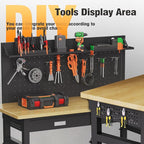 60" Heavy Duty Work Bench with Drawers, Adjustable Height 2000 Lbs Garage Workbench with Pegboard Pad & Power Outlets & Wheels, Mobile Tool Work Table for Workshop Woodworking Home Office