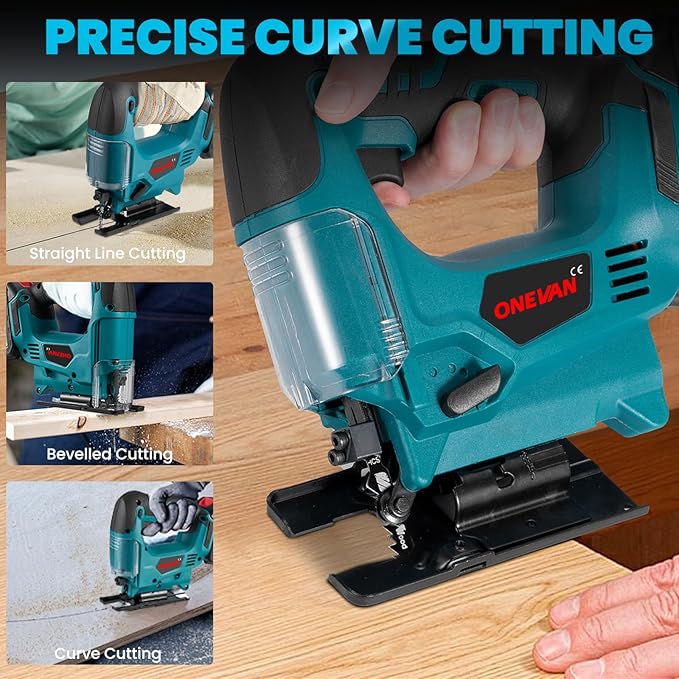Cordless Jig Saw, 20V Electric Jigsaw with 2 Batteries and 35Pcs Cutting Blades, 3000 SPM Adjustable Speed, ±45° Bevel, Jigsaw Tool Kit for Straight, Curve, Bevel, Circle Cutting