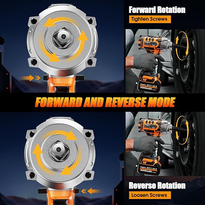 1/2 inch Cordless Impact Wrench, High Torque 900Ft-lbs (1200N.m) Brushless Impact Gun,3800RPM,2x4000mAh Battery, 6 Sockets,LED Light,Electric Impact Motor Variable Speeds for Car/Mower/Pickup