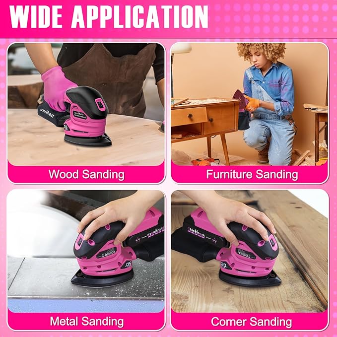 Cordless Detail Sander with 2Pcs Batteries and Charger, 20V 2Amp Electric Power Hand Sander with 22Pcs Sandpapers & Dust Collection System, Palm Sanding Tool for Woodworking, Polishing Wood Furniture