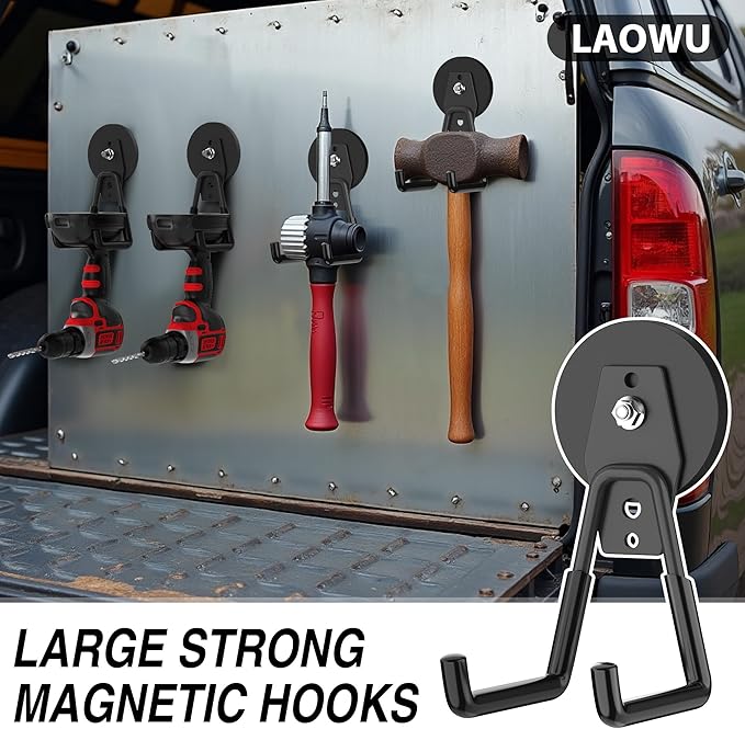 Heavy Duty Storage Magnetic Utility Hooks Large Garage Strong Extra Magnet Hooks Hanger with Anti-Slip Coating Heavy Duty Magnetic Hooks for Hanging Power Dril Garage Garden Tools 2 Pack Black