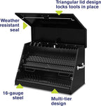 Montezuma – LA400B – 30-Inch Portable TRIANGLE Toolbox – Multi-Tier Design – 16-Gauge Construction – SAE and Metric Tool Chest – Weather-Resistant Toolbox – Lock and Latching System