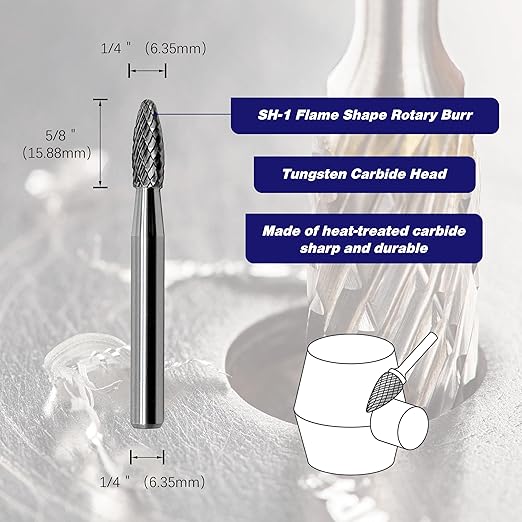 SH-1 Flame Shape Tungsten Carbide Rotary Burr for Metalworking,4pcs by LU&MN