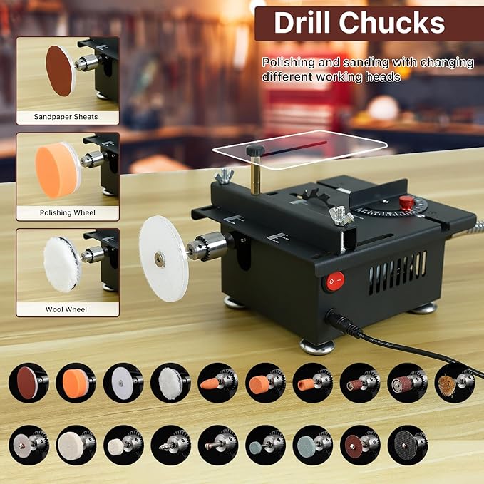 Mini Small Multi-Functional Table-Saw - Portable Crafts Table Saw Speed Angle Cutting Depth Adjustable Cutting Sanding Engraving for Wood Acrylic PCB Plastic