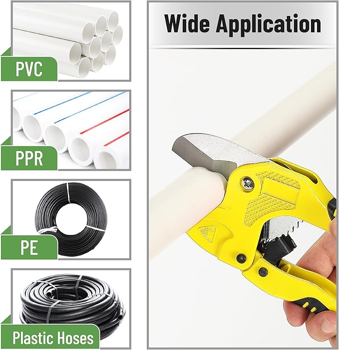Bates- PVC Pipe Cutter, Cuts up to 1-5/8", Black & Yellow Ratcheting PVC Pipe Cutter Tool, Pipe Cutters PVC Pipe Shears, Plastic Pipe Cutter, PEX Pipe Cutter, PVC Cutter Tool, PVC Ratchet Cutter