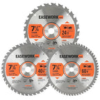 EASEWORK 7-1/4 Inch Circular Saw Blade, 24T, 40T, 60T, 5/8" Arbor, ATB Carbide Teeth, 3-Pack, Ideal for Softwood & Hardwood Crosscutting, Fits DEWALT DCS570B, DCS577B, DWA171424, Diablo D0740A