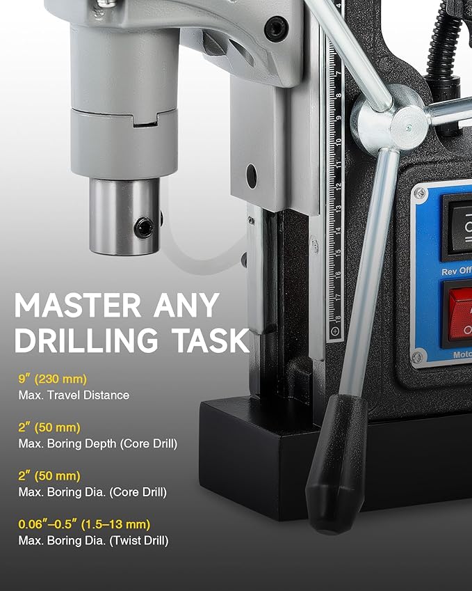 ZELCAN Mag Drill Press, 1550W Portable Magnetic Drill Press with 2" Boring Diameter, 0-580 rpm Stepless Speed & Reversible Direction, 2922 lbf Mag Force Electric Drilling Machine for Metal Surface