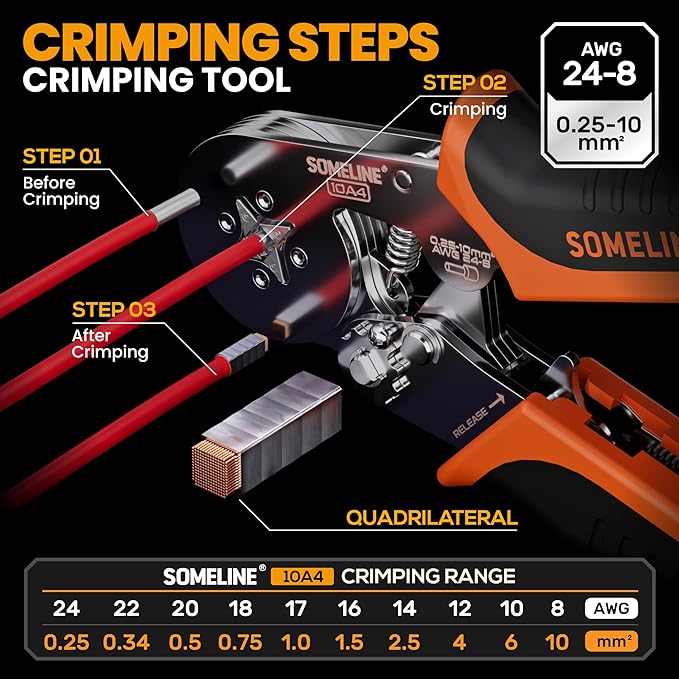 SOMELINE Non-Insulated Ferrule Crimping Tool Kit,Self-Adjusting Crimping Pliers for wire ferrules AWG 24-8,with 9 Sizes Non-Insulated Wire Ferrules,Square Crimping Pliers Crimp Connector Kit