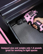 WORKPRO Pink Cordless Drill Driver Set, 12V Electric Screwdriver Driver Tool Kit, 3/8" Keyless Chuck, Charger and Storage Bag Included - Pink Ribbon