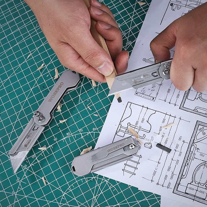 WORKPRO 3-Pack Folding Utility Knife, Quick Change Blades Box Cutter, EDC Foldable Pocket Utility Knife Sets with Belt Clip