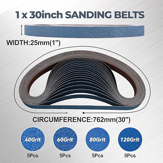 1 x 30 Inch Zirconia Sanding Belts, 20Pcs 5 Each of 40/60/80/120 Assorted Grits, Belt Sander Sanding Belt for Knife Blade Sharpening, Metal Polishing, Derusting, Woodworking