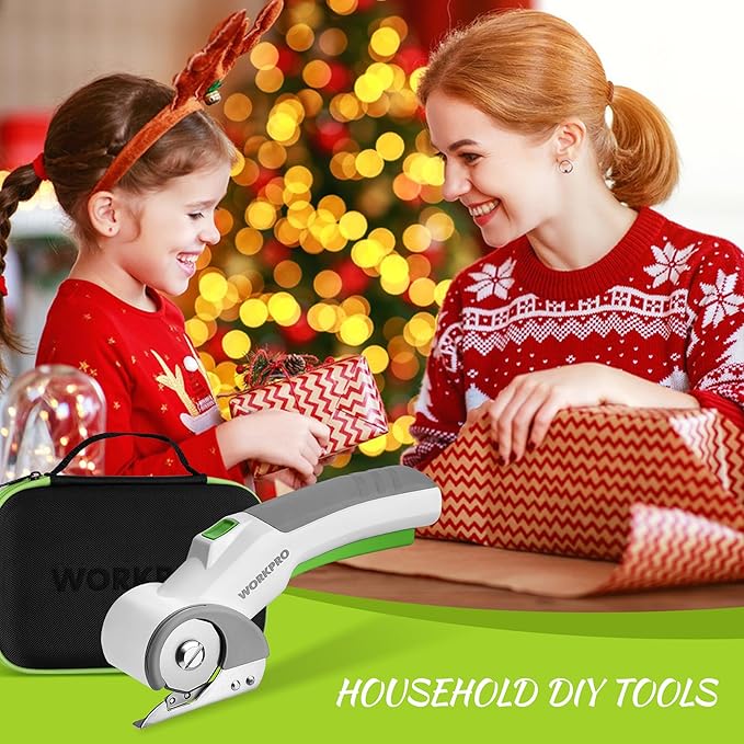 WORKPRO Cordless Electric Scissors, 4V Rechargeable Powerful Shears Cutting Tool for Fabric, Leather, Carpet and Cardboard, Power Rotary Cutters for Sewing, Scrapbooking, Crafting