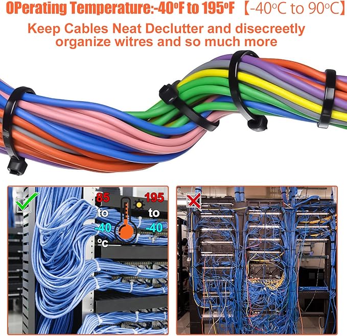 14 Inch Zip Ties (Bulk 1000 Pack Black),60LBS Tensile Strength Heavy Duty Cable Wire Ties With Self-Locking Adjustable Durable Nylon Tie Wraps for Indoor Outdoor