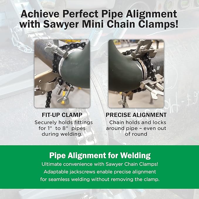 Sawyer - Mini Chain Clamp - Heavy Duty Pipe Vise for Welding, Repair, Stainless Steel Tools, Quick Lock Connector, Rigid, Bench Accessories, Grip, Wrench, Threader, Fitter, Links - 1”-8” Diameter