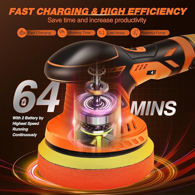 Saker Cordless Buffer Polisher, 6 Inch Fast Charging Portable Car Polishing Kit with 2PCS 12V 2000mAh Batteries, Polisher for Car Detailing Polishing Waxing