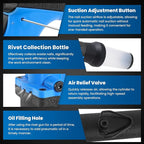 Pneumatic Rivet Gun Air Pop Riveter Tool Kit with 3/32", 1/8", 5/32", 3/16" Rivet Nozzles, Self-Suction Pneumatic Riveting Gun, Upgraded Air Riveter Hydraulic Pop Riveting Rivets Tool