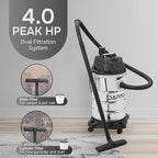 10 Gallon 4.0 Peak HP Wet/Dry Vacuum, Stainless Steel Tank, 3 in 1 Function Portable Shop Vacuum with Attachments, Ideal for Jobsite, Garage & Workshop.
