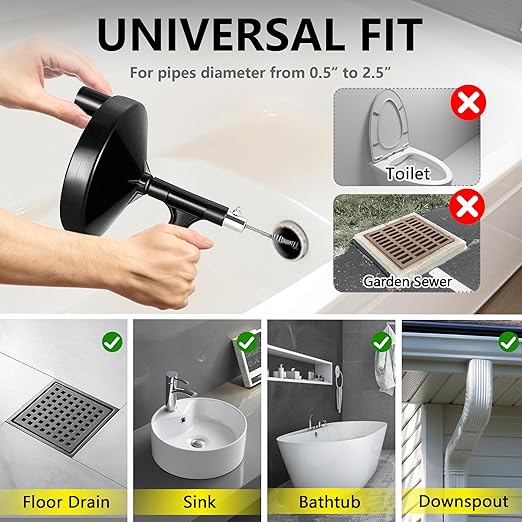 Drain Auger 25 Ft with Gloves, Plumbing Snake Drain Auger Hair Clog Remover, Heavy Duty Pipe Drain Clog Remover for Bathtub Drain, Bathroom Sink, Kitchen Cleaning