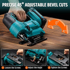Cordless Jigsaw for Makita 18V, Brushless, 1000-2900SPM, 4-Position Orbital, 65mm Wood/Metal/PVC Cutting, Vacuum, LED Light, T-Shank Blade, with Battery & Charger, 0°-45°Bevel Cuts