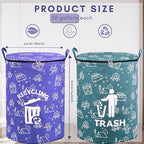 1 Pcs 30 Gallon Collapsible Trash Can Portable Waterproof Reusable with Zippered Lid for RV's, Camping, Recycling, Yard Waste, Leaf Bag, Children Toy Bin (Recycling)