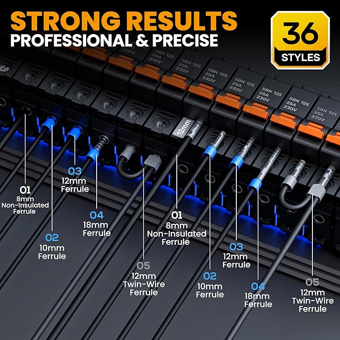 SOMELINE Ferrule Hexagonal Crimping Tool Kit, 36 Sizes Ferrules, AWG 24-8 Ferrule Crimper, with Hexagonal Crimper and Automatic Wire Stripper, Ferrule Terminal Assortment Kit (Stackable Tool Box)
