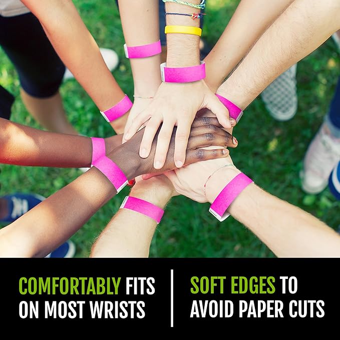 1,200 WristCo Neon Pink Tyvek Wristbands for Events - Tamper-Proof Design & Fluorescent Color Prevent Reuse Premium-Grade Bracelets for Hospital & Medical ID, Party & VIP Identification