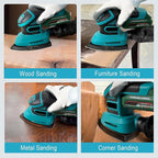 1.9Amp Cordless Detail Sander Compatible with Makita 18v Battery, Dust Collector, Brushless 12,000 OPM Speed, Compact Soft Palm Grip, 10pcs Sanding Pads, 2.0Ah Charger & Battery Kit (Blue)