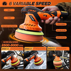 Saker Cordless Buffer Polisher, 6 Inch Fast Charging Portable Car Polishing Kit with 2PCS 12V 2000mAh Batteries, Polisher for Car Detailing Polishing Waxing