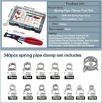 340pcs Spring Pipe Clamps, With Spring Pipe Clamp Tools, 12 Sizes 6-22mm Spring Hose Clamps, Used To Fix Hose Interfaces In Automotive, Marine, Gardening, Industrial Applications