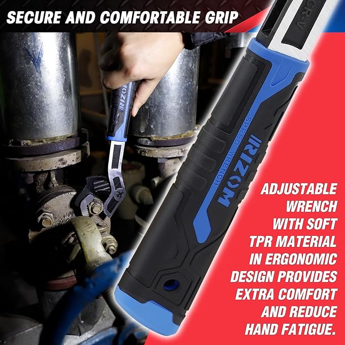 Rizom Self Adjusting Wrench, 8” and 12” Pipe Wrench, 2-Piece Self Adjustable Wrench Set with 3/8 to 1-3/4 inch Jaw Open