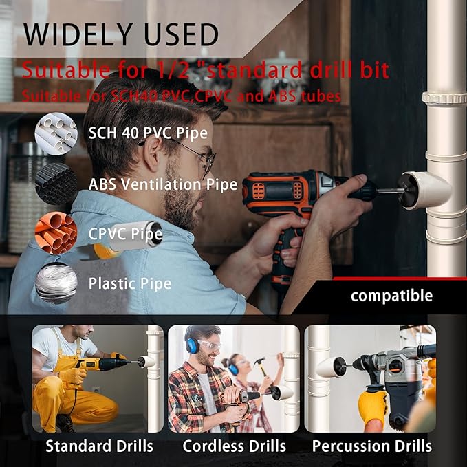 04529 for PPRK6 Plastic Pipe Fitting Reamer,PVC Pipe Reamer Kit Contains 3/4",1",1-1/2",2",3",4" Aluminum Head. PVC Socket Saver Fit into Standard 1/2" Drill for CPVC, PPR or ABS